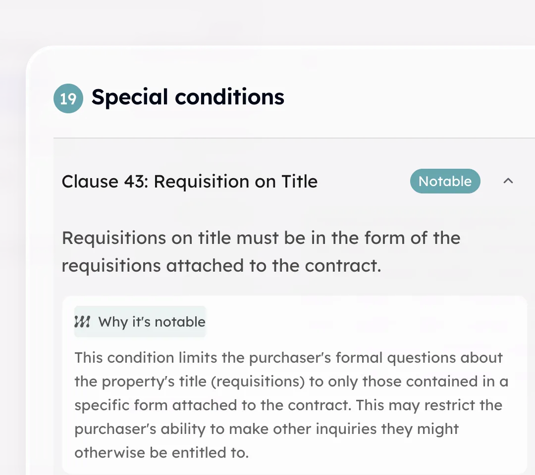 A special condition pulled out of a contract of sale, flagged as notable and opened up with what it means for the purchaser.